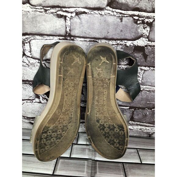 Pikolinos Beige Leather Floral Cut Blue Ankle Strap Wedge Sandals Women 39EU/8.5 - Picture 14 of 16